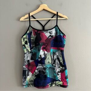 Lululemon Power Y Tank Top Built-In Shelf Bra Abstract No Pads Multicolor Sz 10